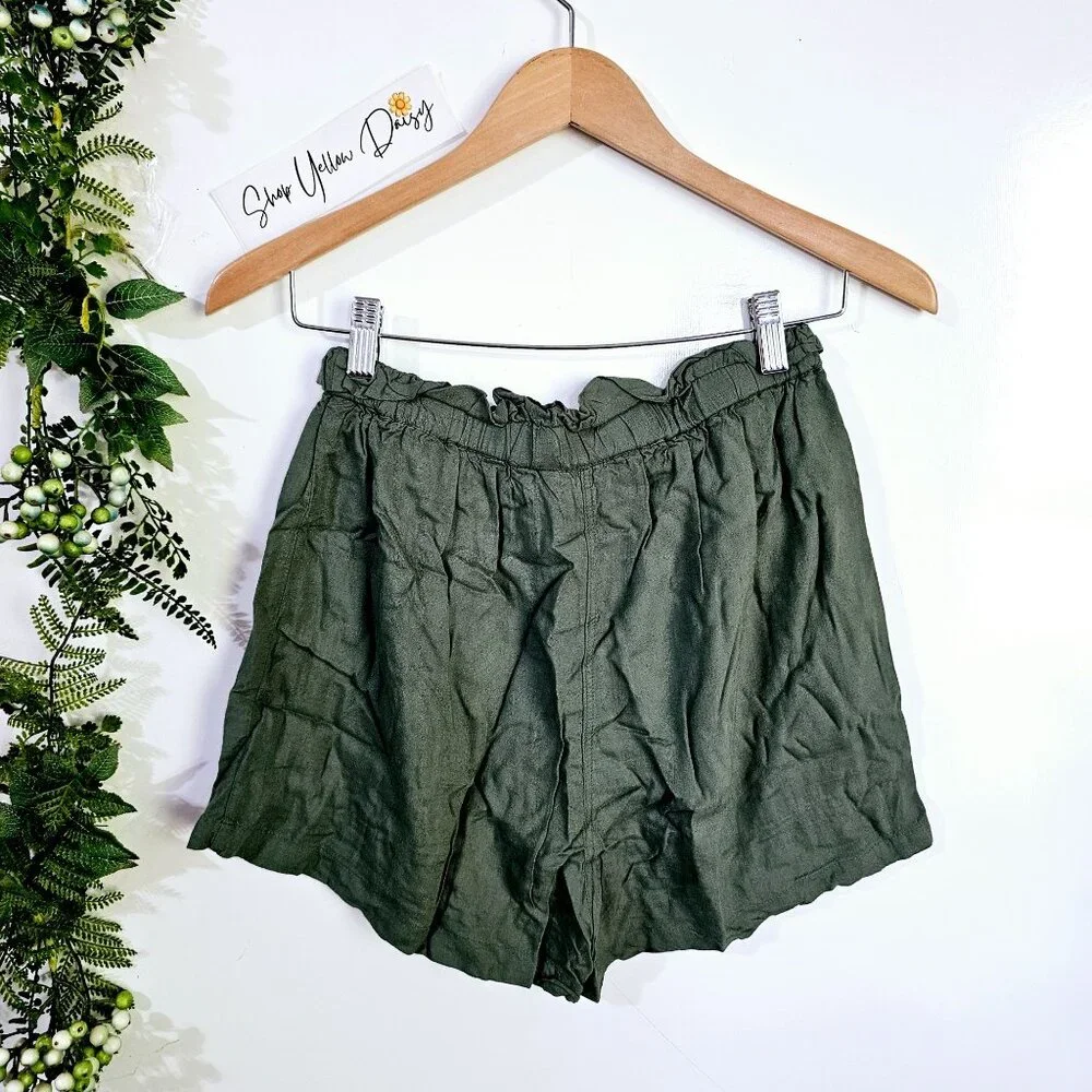 Blue Rain Francesca's‎ Olive Green Paperbag Waist Rayon Shorts Boho Summer S